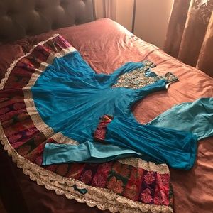 Blue Anarkali Churidar Indian Pakistani Clothes
